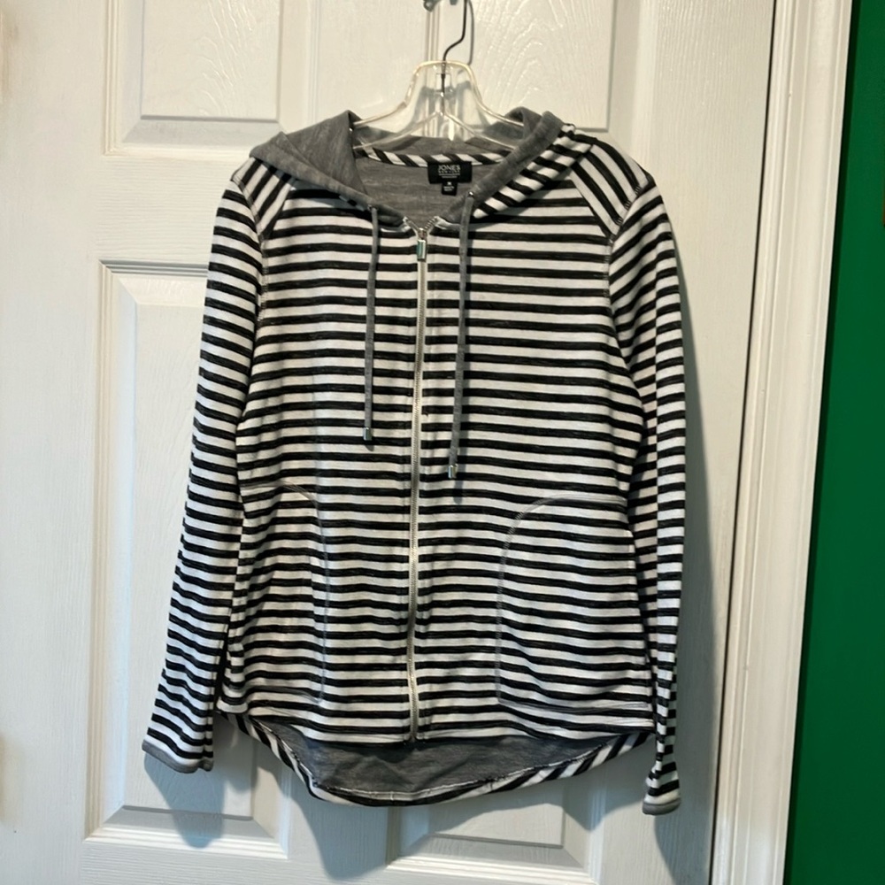 Jones New York Black and White Striped full zip Hoodie medium